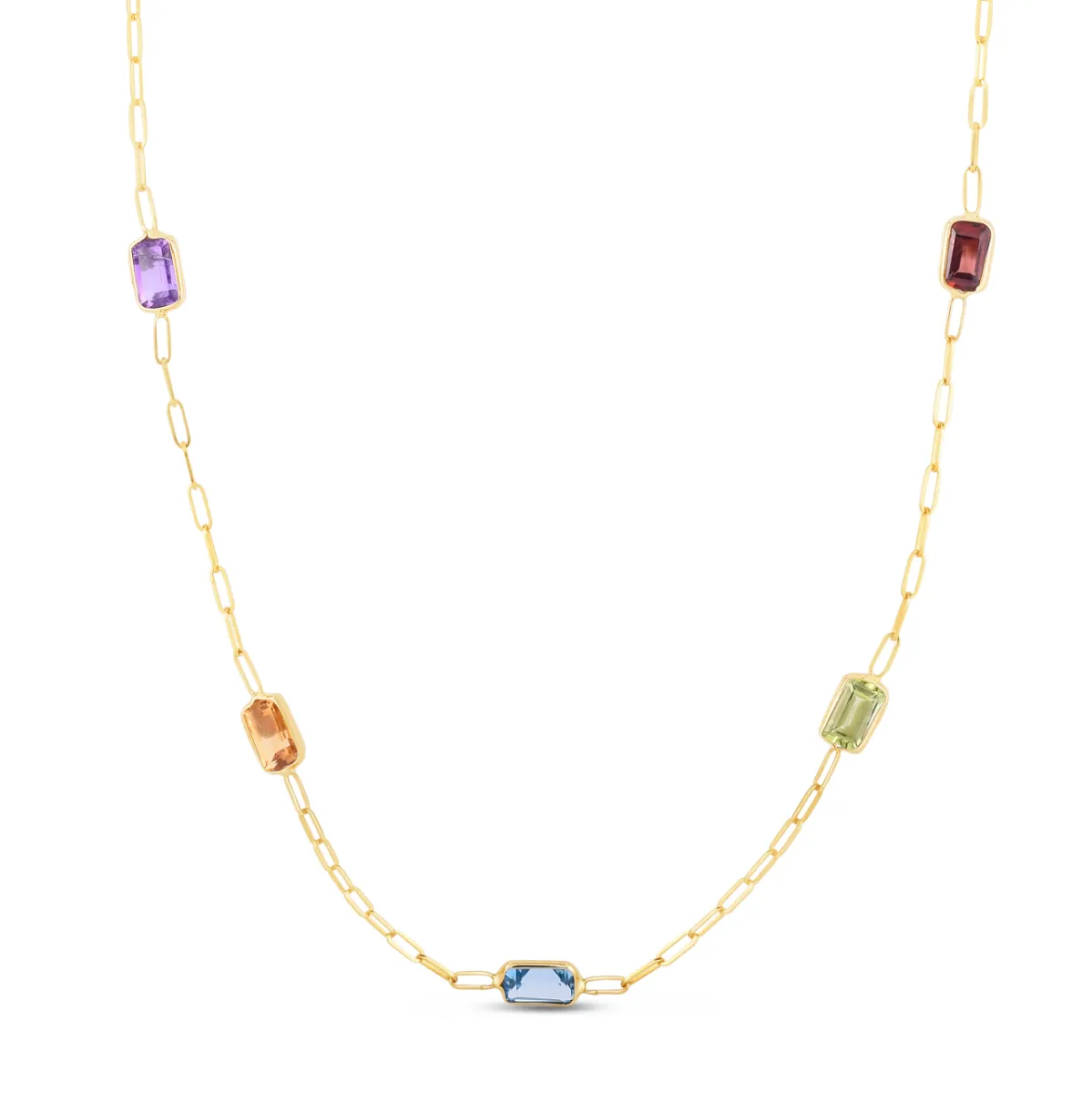 Rainbow Gemstone Paperclip Necklace