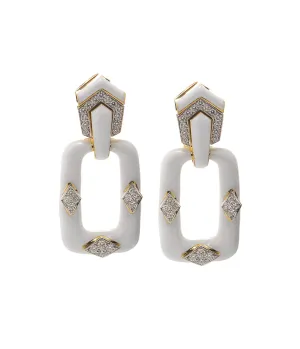 Rectangular Mini-Hoop Earrings, White