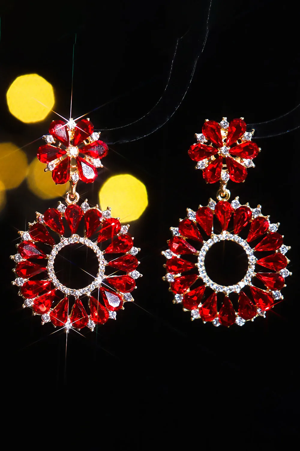 Red Fashionable Rhinestone Flower Earrings