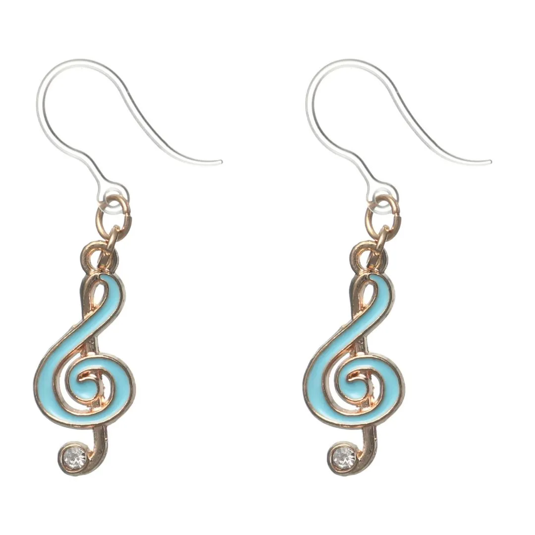 Rhinestone Treble Clef Dangles Hypoallergenic Earrings for Sensitive Ears Made with Plastic Posts