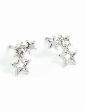 Rhodium Mini Star Cluster Stud Earrings