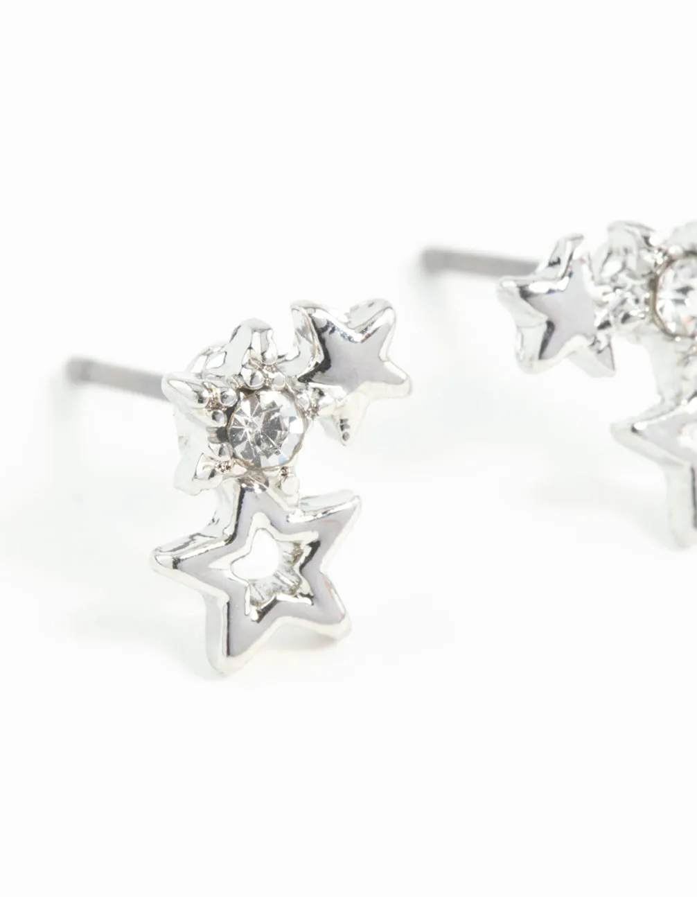 Rhodium Mini Star Cluster Stud Earrings