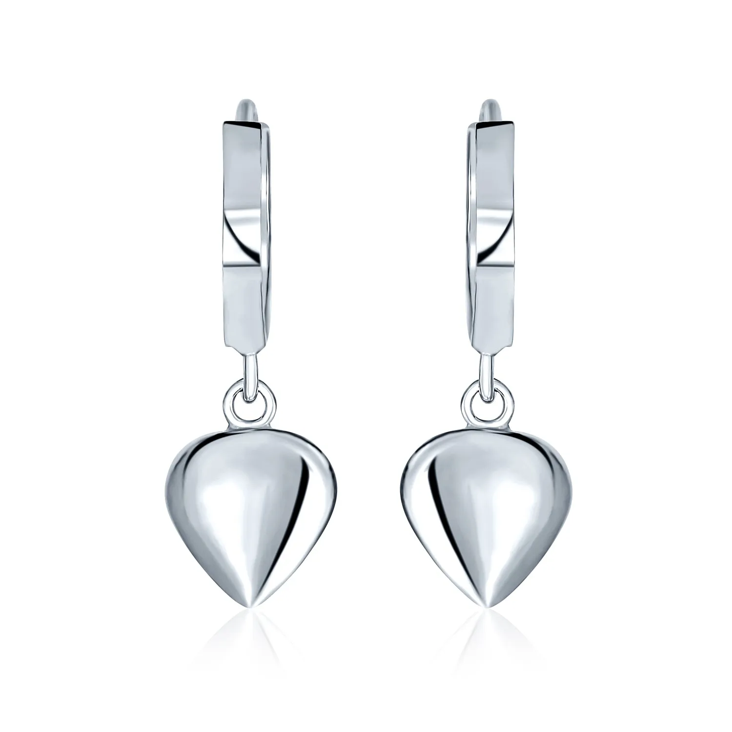 Romantic Love Heart Dangle Earrings in  Sterling Silver Huggie Mini Hoops