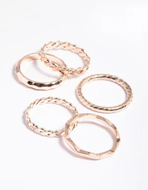 Rose Gold Crossiant Rings 5-Pack