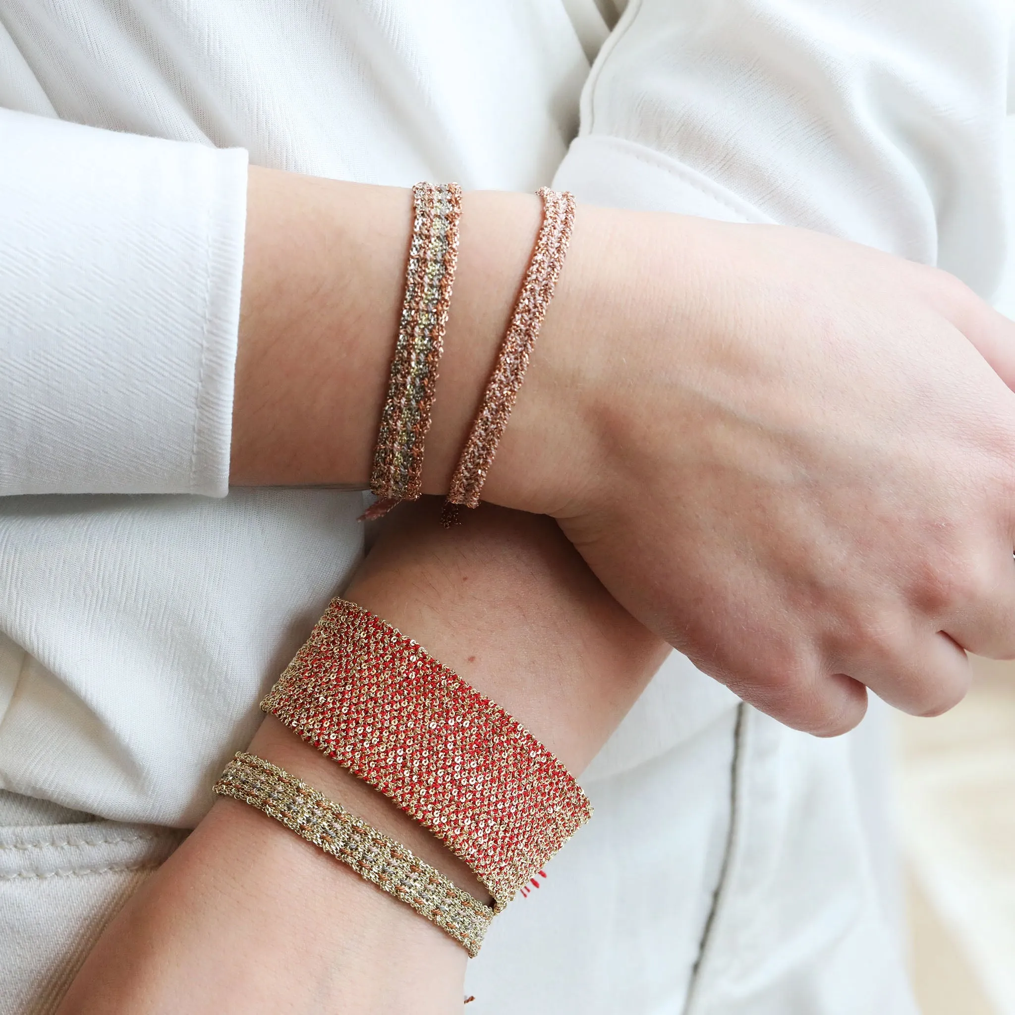 Rose Gold Vermeil Chain and Multicolor Stockholm Silk Woven Bracelet