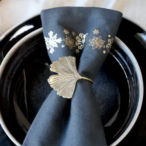 Set of Four Single Ginkgo Leaf Napkin Rings - Antique Brass