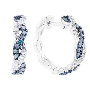 Silver Braided Sky Blue Diamond Hoop Earrings