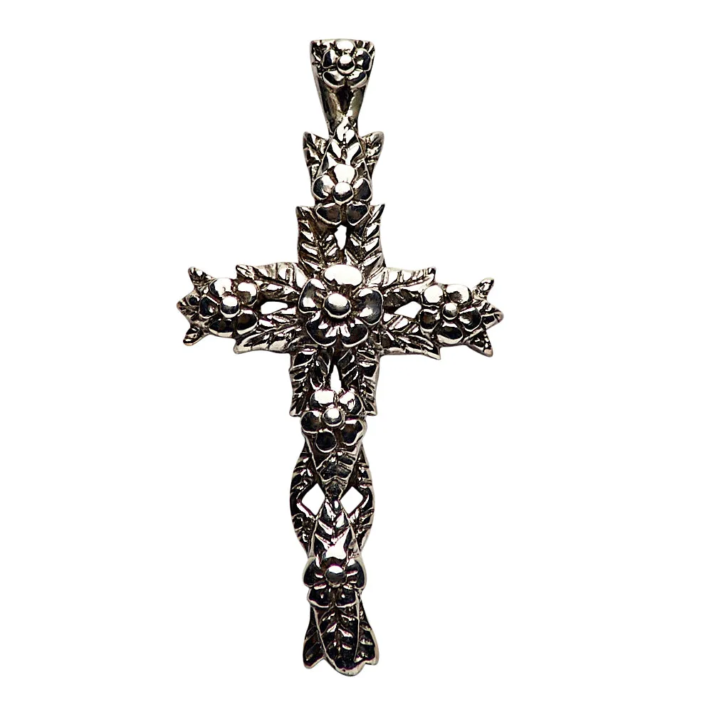 Silver Floral Cross Pendant