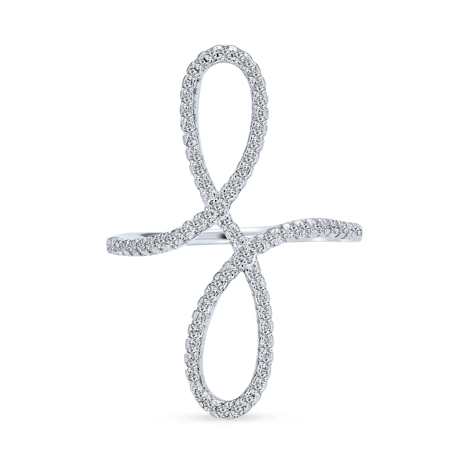 Simple Romantic Cocktail Statement Ring with Pave Cubic Zirconia in Sterling Silver