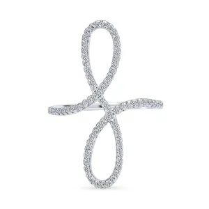 Simple Romantic Cocktail Statement Ring with Pave Cubic Zirconia in Sterling Silver