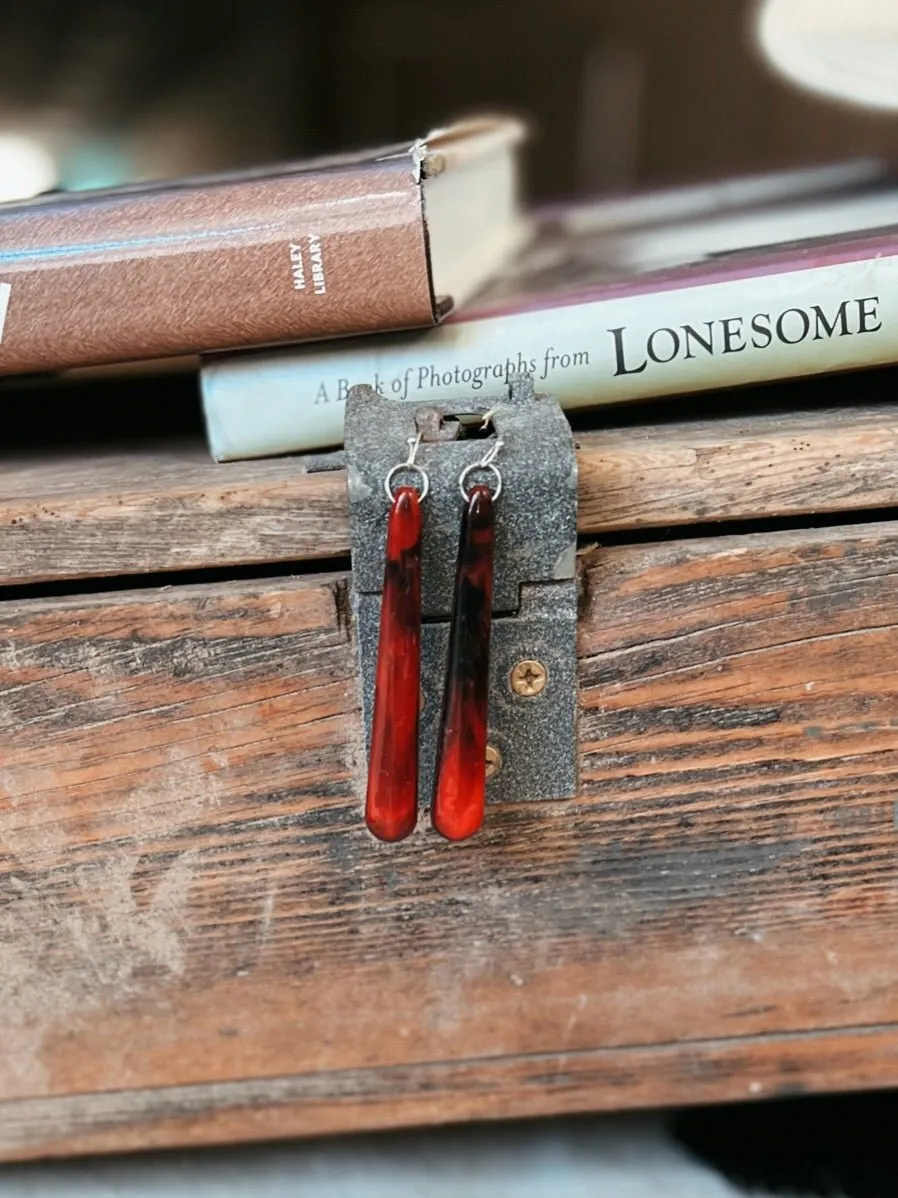 Skinny Red Dangle Earrings