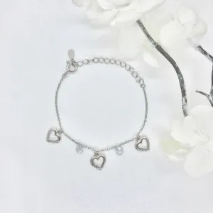 Sterling Silver Children's Dangling Hearts and CZ Bracelet