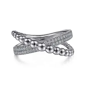 Sterling Silver White Sapphire Beaded Bujukan Criss-Cross Ring