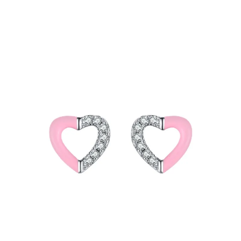 Sweet and Fashionable S925 Sterling Silver Heart-shaped Earrings