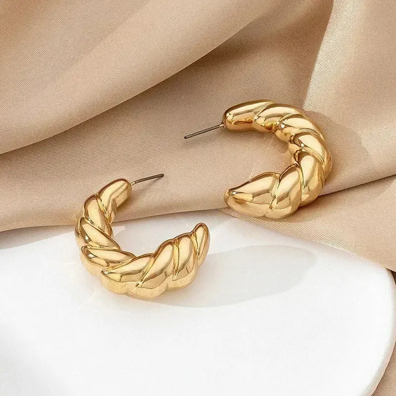 Trendy Simple Silver Color Hoop Earrings for Women Fashion Circle Round Minimalist Earrings Party NEW C-shape Jewelry Gifts