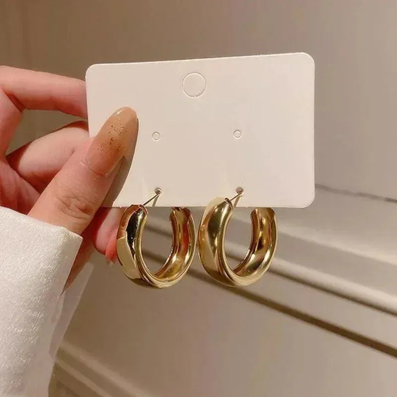 Trendy Simple Silver Color Hoop Earrings for Women Fashion Circle Round Minimalist Earrings Party NEW C-shape Jewelry Gifts