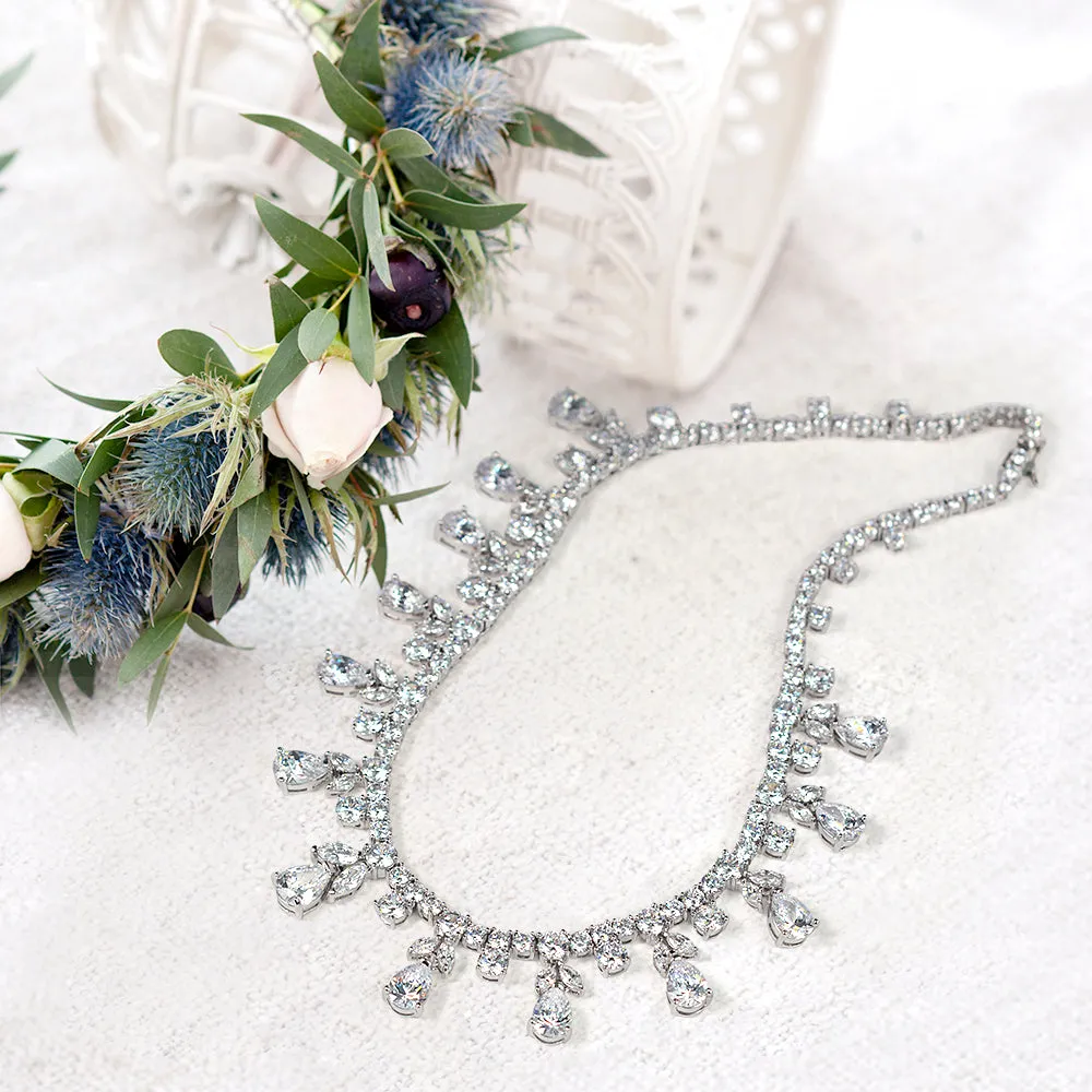 Vintage Style Chain Necklace with Teardrop Cubic Zirconia for Bridal Party