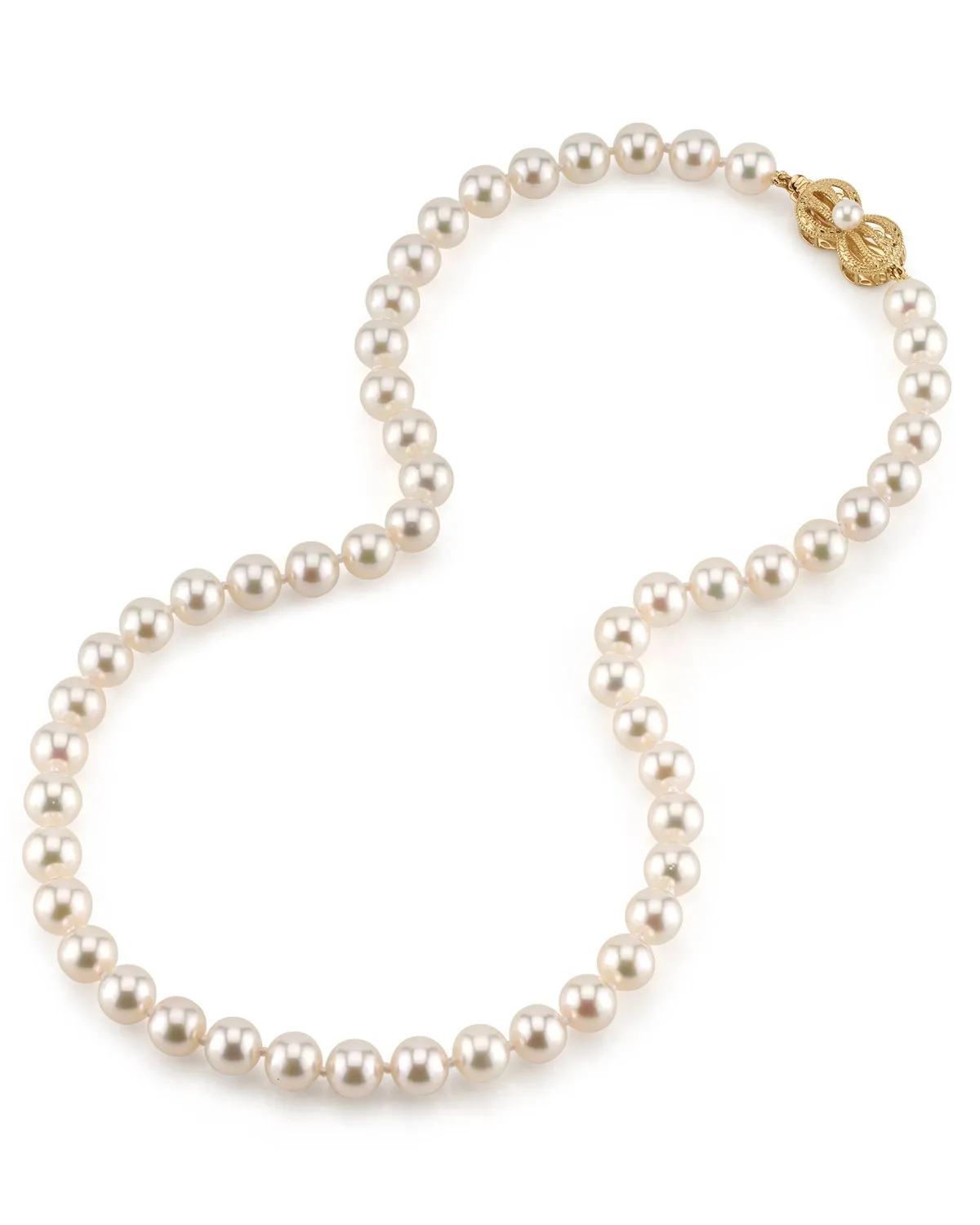 White Japanese Akoya Pearl Necklace, 7.5-8.0mm - AA  Quality