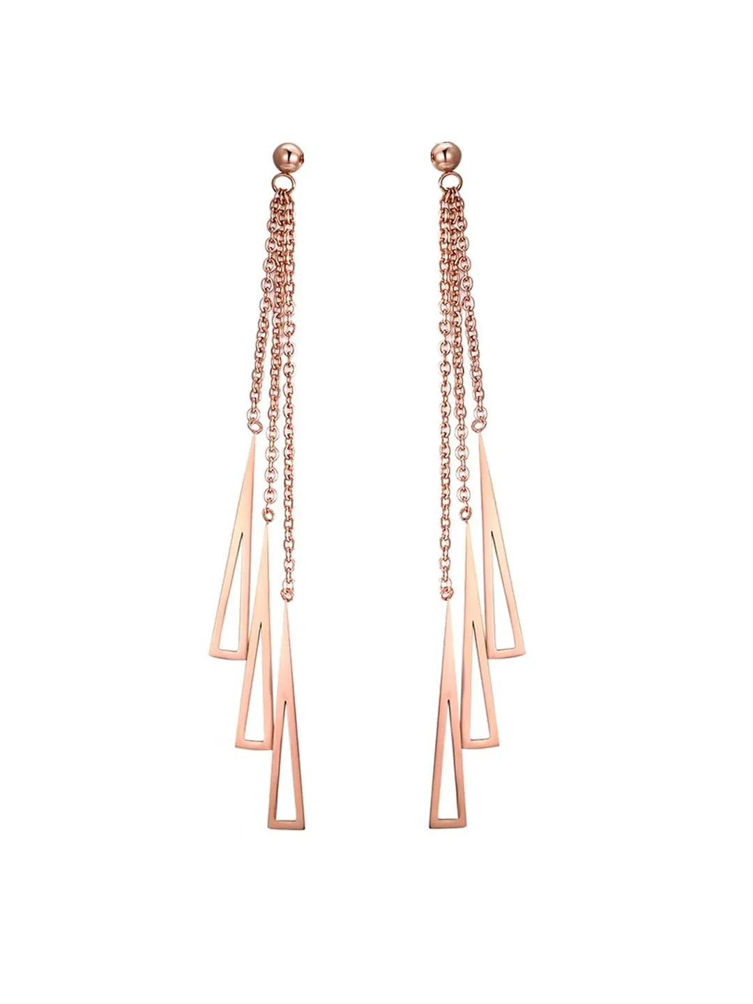 Yellow Chimes Long Earrings for Women Western Rose Gold Plated Stainless Steel Geometric Long Chain Danglers Earrings For Women and Girls