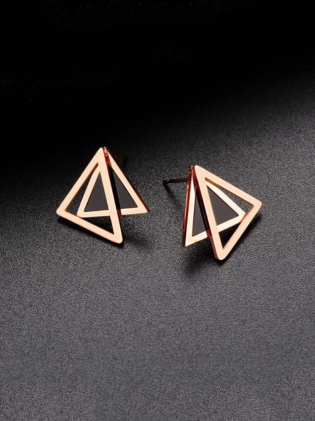 Yellow Chimes Stud Earrings for Women Western Rose Gold Plated Stainless Steel Black Triangular Studs Earrings For Women and Girls